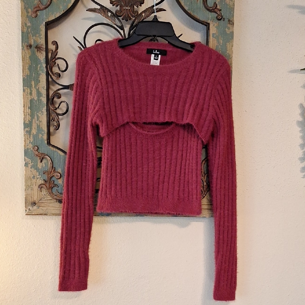 🔥 3 for $25 SALE Lulu's Raspberry 2 pc. Ribbed Sweater Set. NWOT Size Medium - Picture 5 of 11